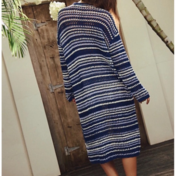 NWT Free People 💙 🤍 Colette Small Sweater Cardigan Navy Blue White $98 Pockets - Picture 4 of 7